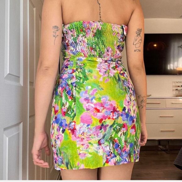 MOTF by SHEIN Strapless Floral Mini Dress – Viscose Linen Blend – Size Small - Picture 4 of 8